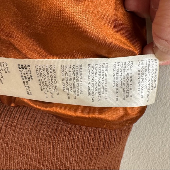 Anthropologie Rust Faux Fur Bomber/Teddy Jacket w/White Embroidery Sz L - Picture 7 of 7